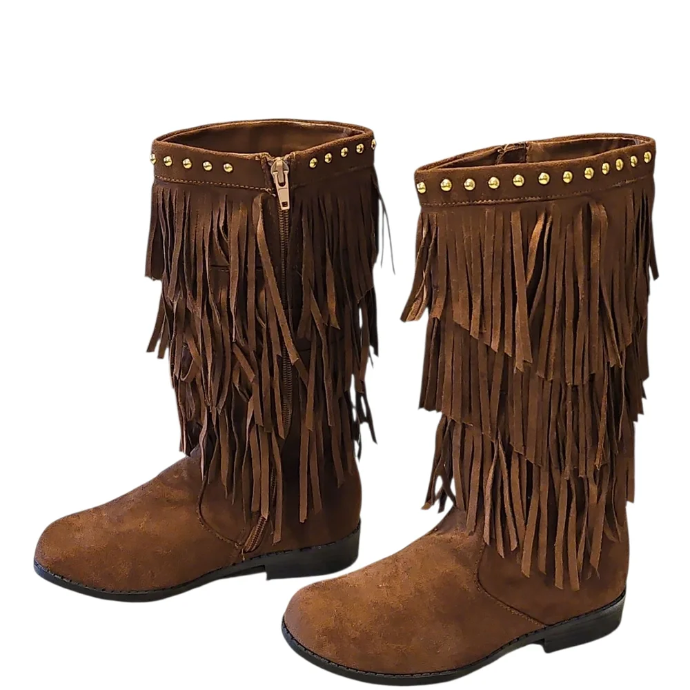Kenneth Cole Reaction Brown Knee-Hi Fringe Boots